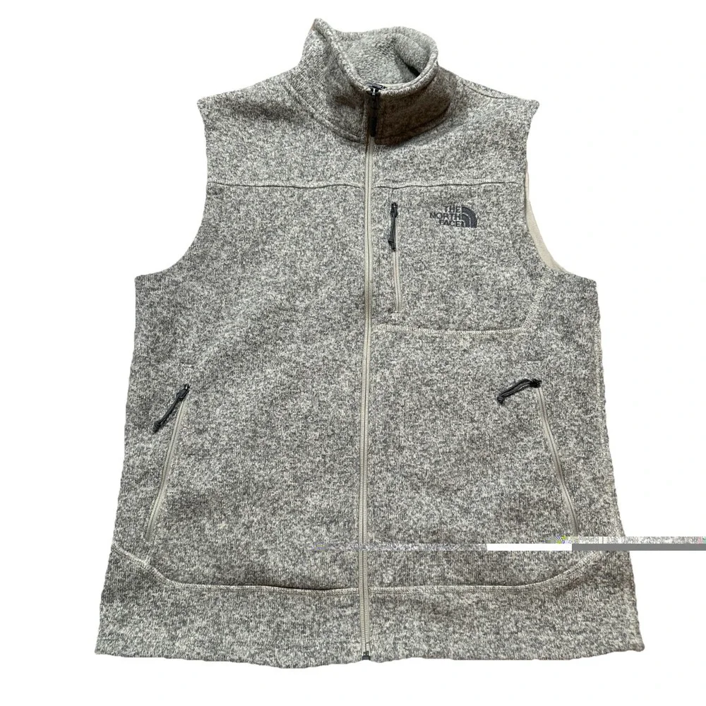 The North Face Gordon Lyons Vest Mens Medium Khaki Full Zip Fleece Heather